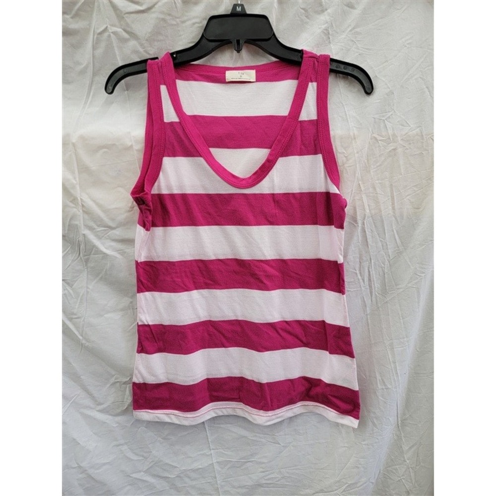 NWOT Anthropology T.LA S Striped Scoop Neck Pink White Cotton Tank Top 121992